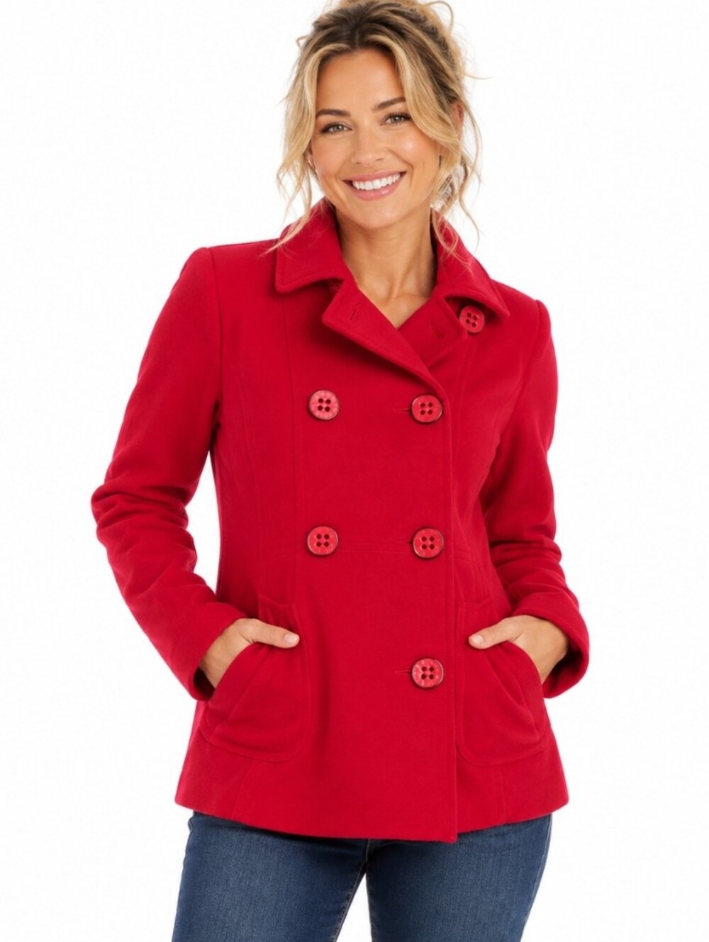 Dollhouse Womens Red Double-Breasted Peacoat Size : Large - Picture 1 of 8